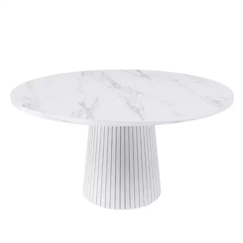 47 Table à Manger Ronde Moderne pour 4 Personnes, Table de Cuisine de Style Ferme avec Base à Lattes de Bois, Table Pied Central pour Salle à Manger-Panipeachy