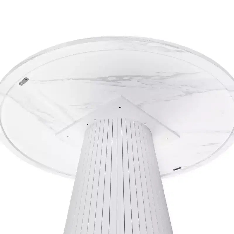 47 Table à Manger Ronde Moderne pour 4 Personnes, Table de Cuisine de Style Ferme avec Base à Lattes de Bois, Table Pied Central pour Salle à Manger-Panipeachy