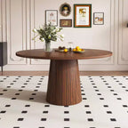 47 Table à Manger Ronde Moderne pour 4 Personnes, Table de Cuisine de Style Ferme avec Base à Lattes de Bois, Table Pied Central pour Salle à Manger-Panipeachy