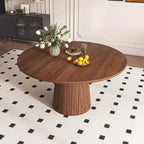 47 Table à Manger Ronde Moderne pour 4 Personnes, Table de Cuisine de Style Ferme avec Base à Lattes de Bois, Table Pied Central pour Salle à Manger-Panipeachy