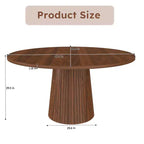 47 Table à Manger Ronde Moderne pour 4 Personnes, Table de Cuisine de Style Ferme avec Base à Lattes de Bois, Table Pied Central pour Salle à Manger-Panipeachy