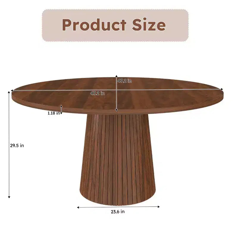 47 Table à Manger Ronde Moderne pour 4 Personnes, Table de Cuisine de Style Ferme avec Base à Lattes de Bois, Table Pied Central pour Salle à Manger-Panipeachy