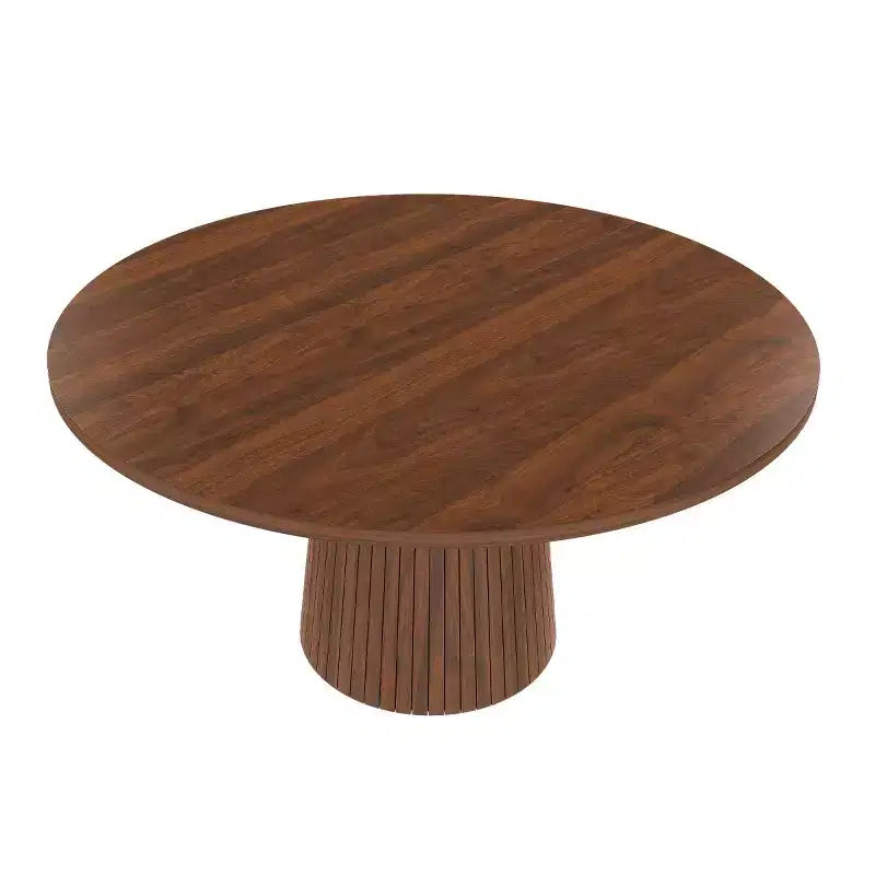 47 Table à Manger Ronde Moderne pour 4 Personnes, Table de Cuisine de Style Ferme avec Base à Lattes de Bois, Table Pied Central pour Salle à Manger-Panipeachy