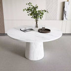47 Table à Manger Ronde Moderne pour 4 Personnes, Table de Cuisine de Style Ferme avec Base à Lattes de Bois, Table Pied Central pour Salle à Manger-Panipeachy
