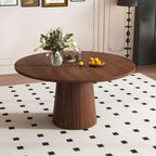 47 Modern Round Dining Table for 4, Farmhouse Kitchen Table with Wood Strip Base, Pedestal Table for Dining Room-Panipeachy