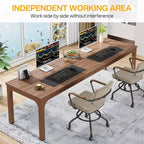 Bureau d'ordinateur extra long Lantine de 199,9 cm, poste de travail double pour 2 personnes pour le bureau à domicile, marron café