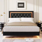 Floating Bed Frame with Smart LED Lights, Upholstered Diamond Headboard, No Box Spring Needed