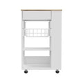 HomeRoots White and Brown 22 Rolling Kitchen Cart With Storage