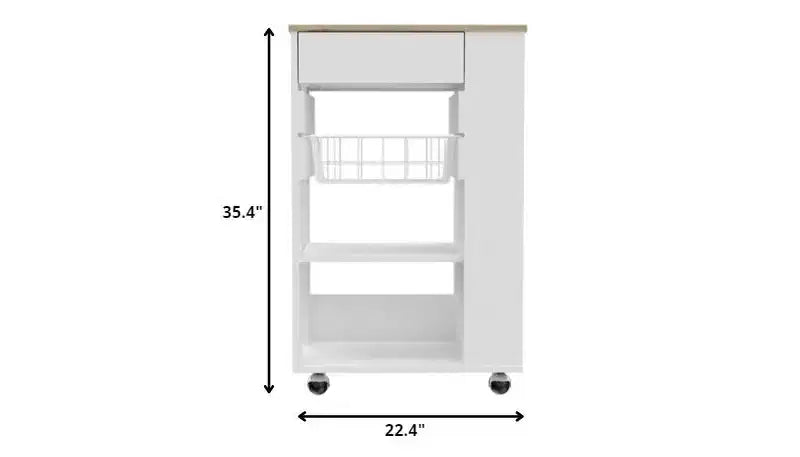 Chariot de cuisine roulant HomeRoots blanc et marron de 22 po avec rangement