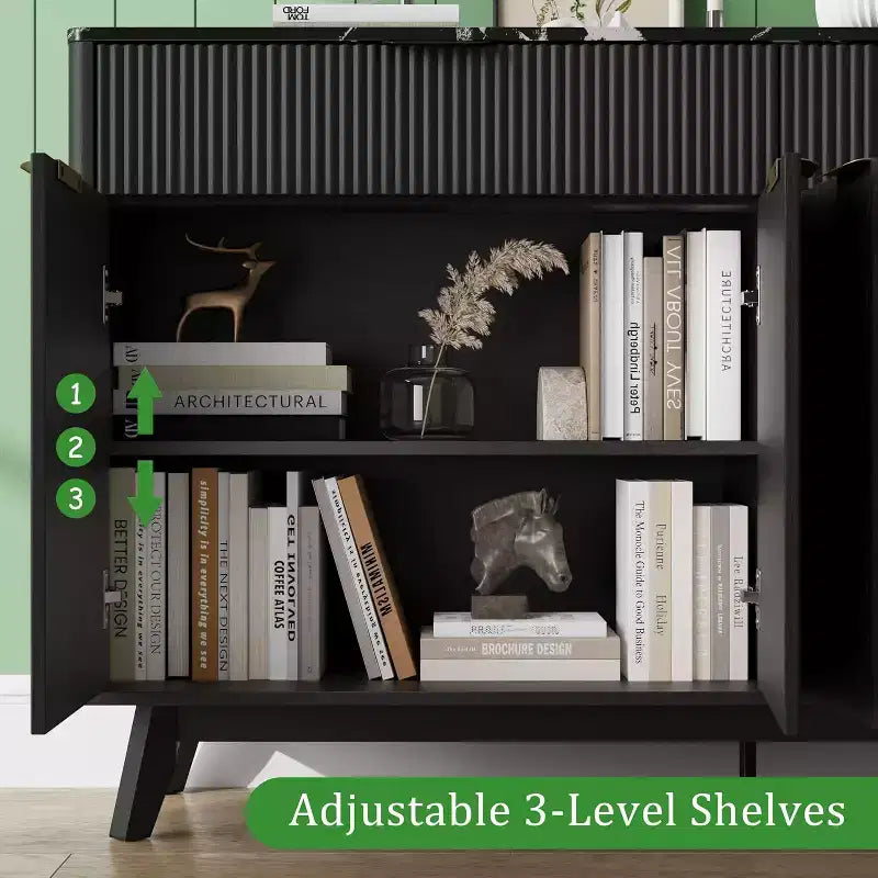 Buffet de rangement de 60" avec 2 tiroirs, 4 portes et étagères réglables pour salle à manger, salon