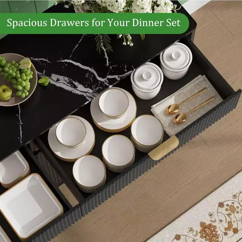 Buffet de rangement de 60" avec 2 tiroirs, 4 portes et étagères réglables pour salle à manger, salon