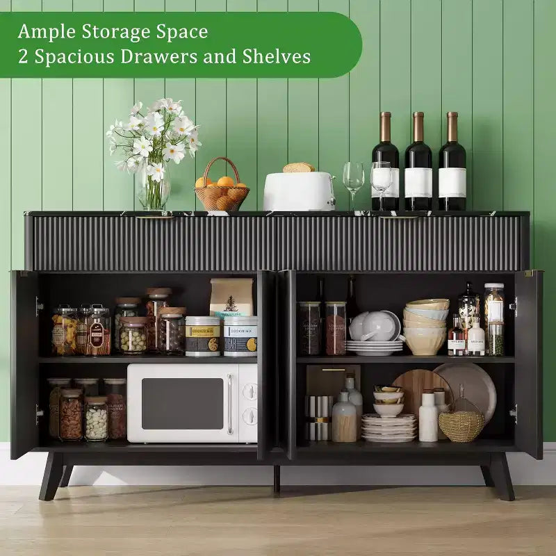 Buffet de rangement de 60" avec 2 tiroirs, 4 portes et étagères réglables pour salle à manger, salon