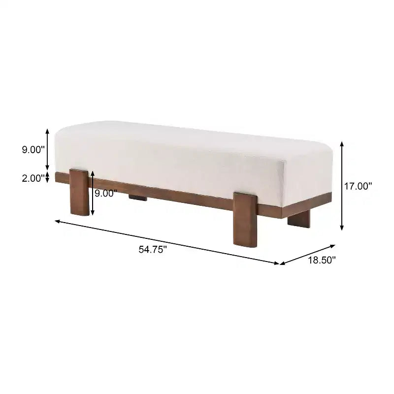 Banc rembourré Christopher Knight Home Blinny de 54,75 po de largeur avec pieds en bois d'hévéa