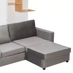 Lit escamotable Whisen Queen avec canapé gris, étagères de rangement et armoires