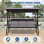 Balançoire de porche Coolmee 3 places, balançoire de patio 2 en 1 avec coussins amovibles épaissis, cadre en acier résistant aux intempéries pour jardin, cour arrière
