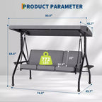 Balançoire de porche Coolmee 3 places, balançoire de patio 2 en 1 avec coussins amovibles épaissis, cadre en acier résistant aux intempéries pour jardin, cour arrière