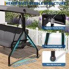 Balançoire de porche Coolmee 3 places, balançoire de patio 2 en 1 avec coussins amovibles épaissis, cadre en acier résistant aux intempéries pour jardin, cour arrière