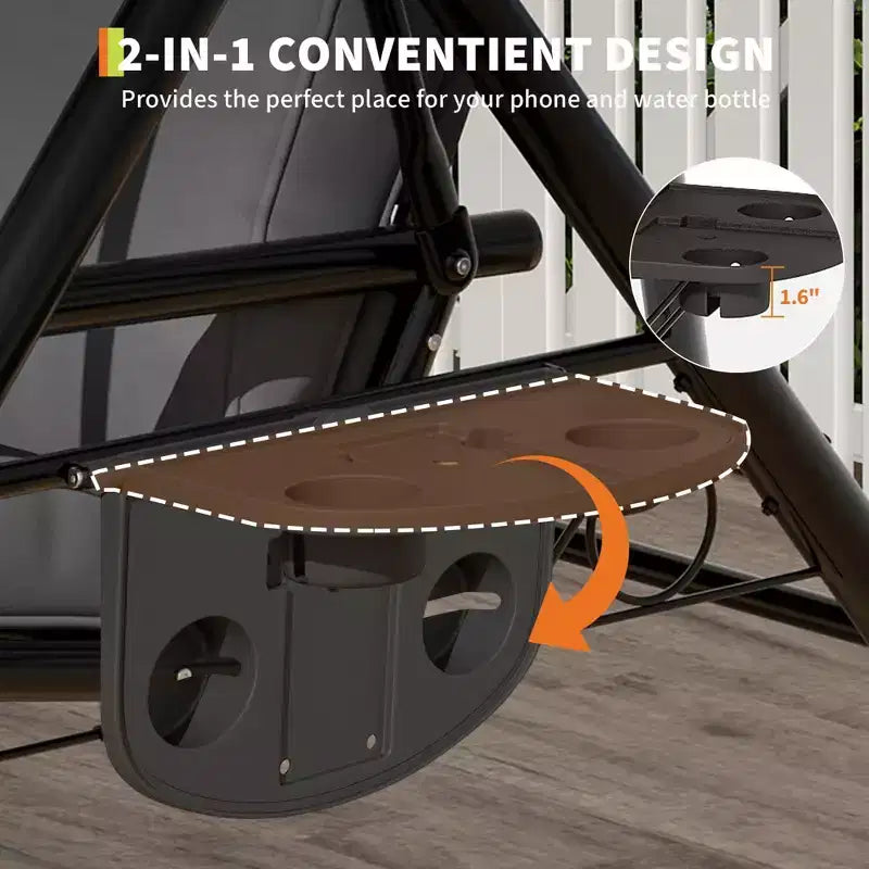 Balançoire de porche Coolmee 3 places, balançoire de patio 2 en 1 avec coussins amovibles épaissis, cadre en acier résistant aux intempéries pour jardin, cour arrière