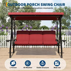 Balançoire de porche Coolmee 3 places, balançoire de patio 2 en 1 avec coussins amovibles épaissis, cadre en acier résistant aux intempéries pour jardin, cour arrière