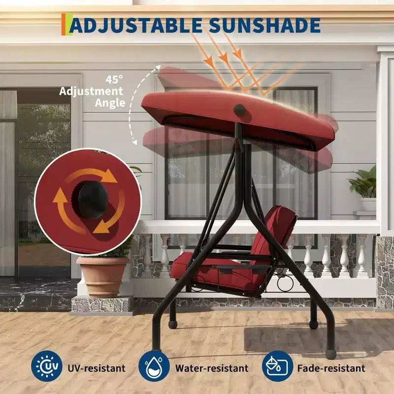 Balançoire de porche Coolmee 3 places, balançoire de patio 2 en 1 avec coussins amovibles épaissis, cadre en acier résistant aux intempéries pour jardin, cour arrière