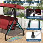 Balançoire de porche Coolmee 3 places, balançoire de patio 2 en 1 avec coussins amovibles épaissis, cadre en acier résistant aux intempéries pour jardin, cour arrière