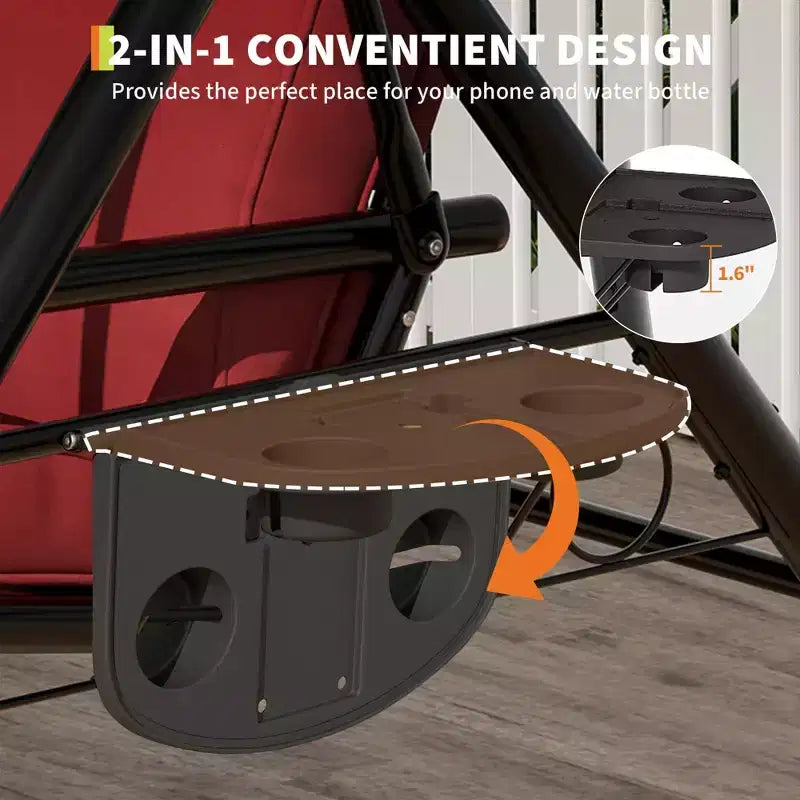 Balançoire de porche Coolmee 3 places, balançoire de patio 2 en 1 avec coussins amovibles épaissis, cadre en acier résistant aux intempéries pour jardin, cour arrière