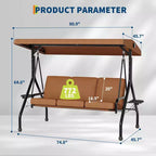 Balançoire de porche Coolmee 3 places, balançoire de patio 2 en 1 avec coussins amovibles épaissis, cadre en acier résistant aux intempéries pour jardin, cour arrière