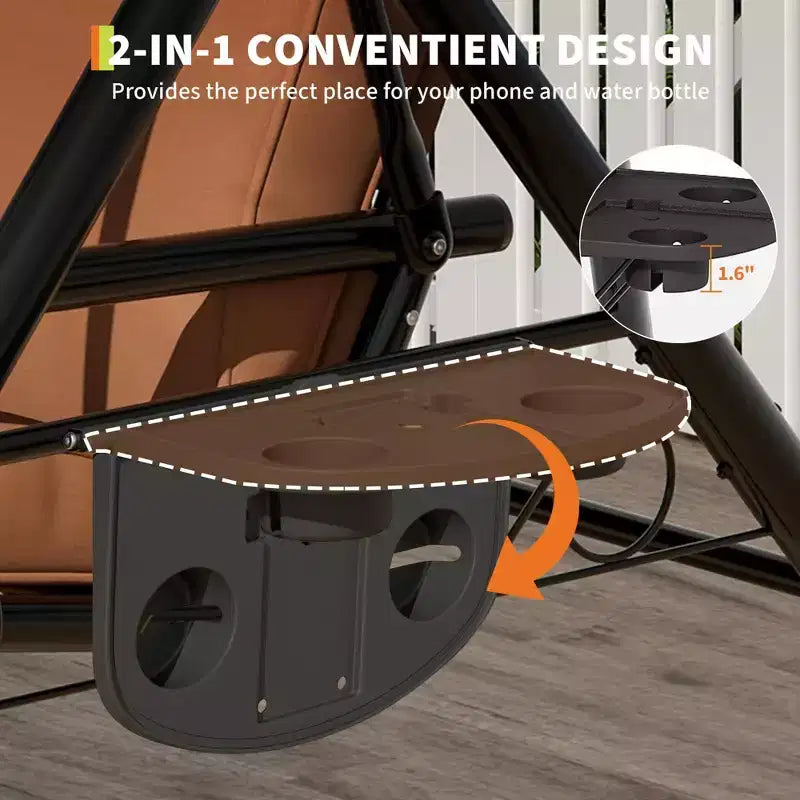 Balançoire de porche Coolmee 3 places, balançoire de patio 2 en 1 avec coussins amovibles épaissis, cadre en acier résistant aux intempéries pour jardin, cour arrière