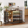 42/47'' Industrial Wine Bar Cabinet - Rustic Brown Liquor Storage with Glass Holders for Dining Room