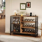 Meuble de bar à vin industriel 42/47'' - Rangement à liqueur marron rustique avec porte-verres pour salle à manger