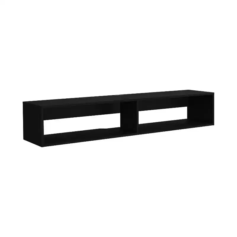 Meuble TV mural moderne JVNOXK de 150 cm, compatible avec les téléviseurs de 60 pouces et moins, pour salon, avec 2 étagères, en bois avec trous pour câbles, noir