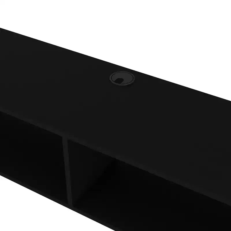 Meuble TV mural moderne JVNOXK de 150 cm, compatible avec les téléviseurs de 60 pouces et moins, pour salon, avec 2 étagères, en bois avec trous pour câbles, noir