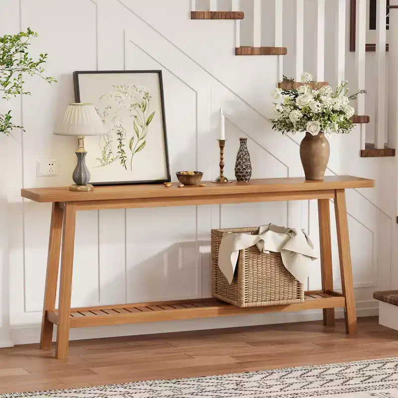 Console, Table de Canapé Étroite à 2 Niveaux Derrière le Canapé, Table d'Entrée Extra Longue pour Couloir, Table d'Entrée de Ferme Industrielle pour Salon, Foyer