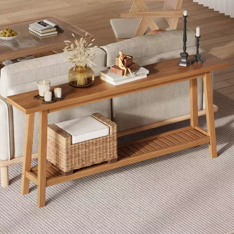 Console, Table de Canapé Étroite à 2 Niveaux Derrière le Canapé, Table d'Entrée Extra Longue pour Couloir, Table d'Entrée de Ferme Industrielle pour Salon, Foyer