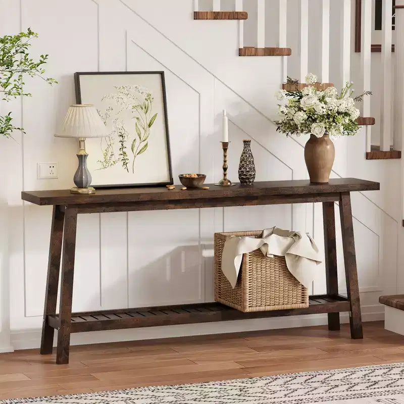 Console, Table de Canapé Étroite à 2 Niveaux Derrière le Canapé, Table d'Entrée Extra Longue pour Couloir, Table d'Entrée de Ferme Industrielle pour Salon, Foyer