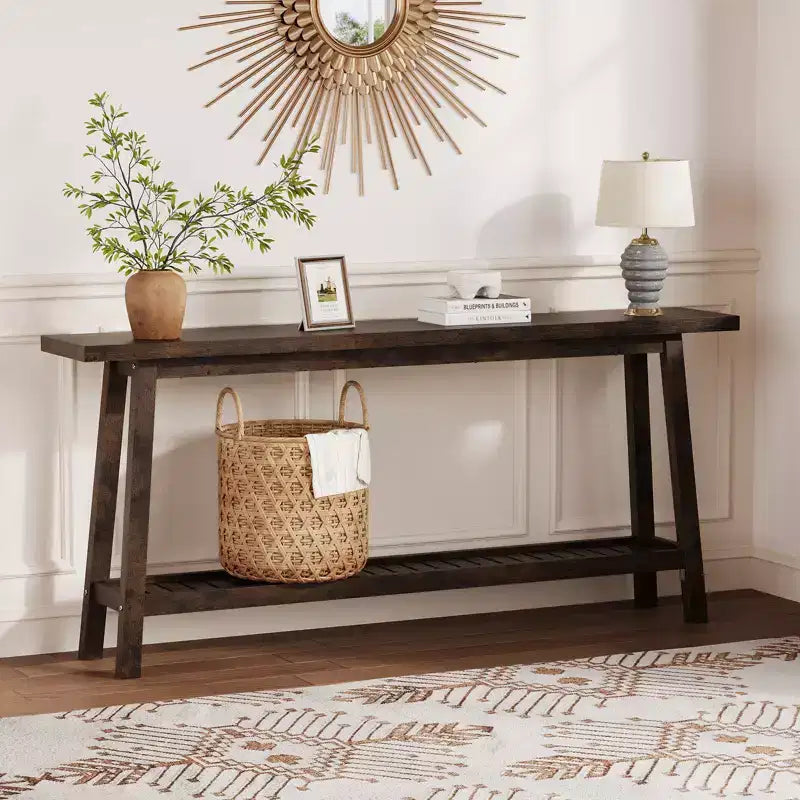 Console, Table de Canapé Étroite à 2 Niveaux Derrière le Canapé, Table d'Entrée Extra Longue pour Couloir, Table d'Entrée de Ferme Industrielle pour Salon, Foyer