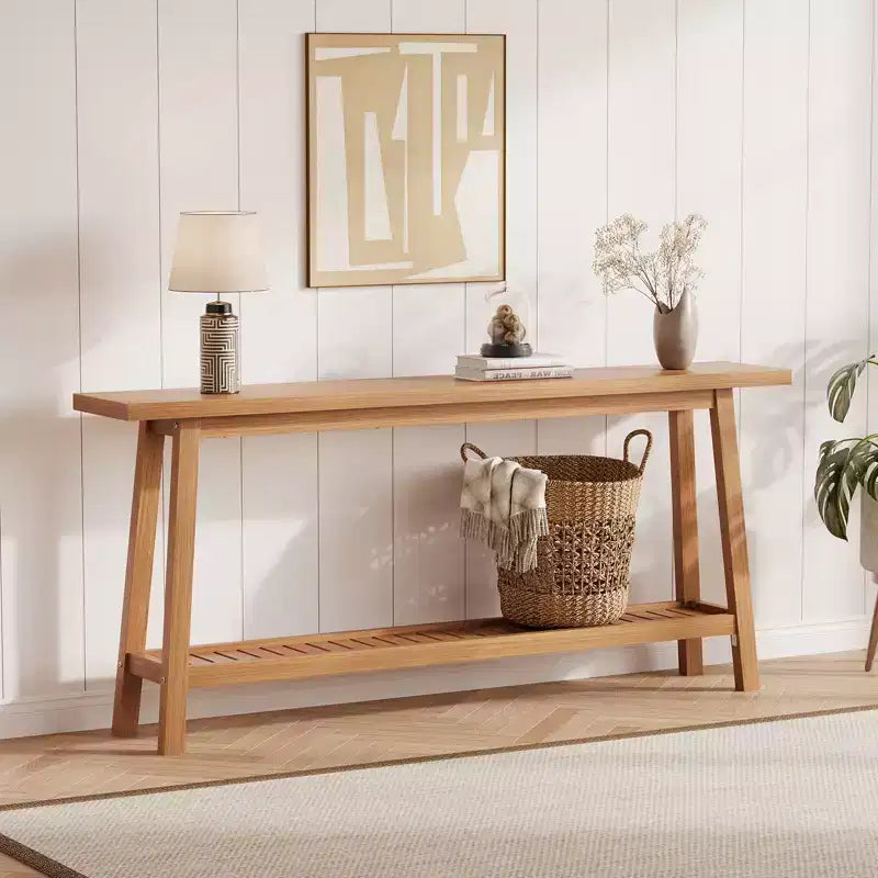 Console, Table de Canapé Étroite à 2 Niveaux Derrière le Canapé, Table d'Entrée Extra Longue pour Couloir, Table d'Entrée de Ferme Industrielle pour Salon, Foyer