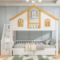 Polibi Full/Twin Bunk Bed with Roof, Windows, Drawers & Staircase