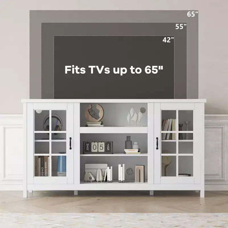 Meuble TV de 65 pouces, meuble de divertissement moderne en bois avec armoires de rangement, table de console multimédia pour salon et bureau