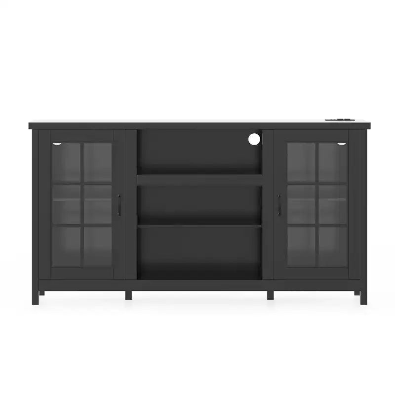 Meuble TV de 65 pouces, meuble de divertissement moderne en bois avec armoires de rangement, table de console multimédia pour salon et bureau