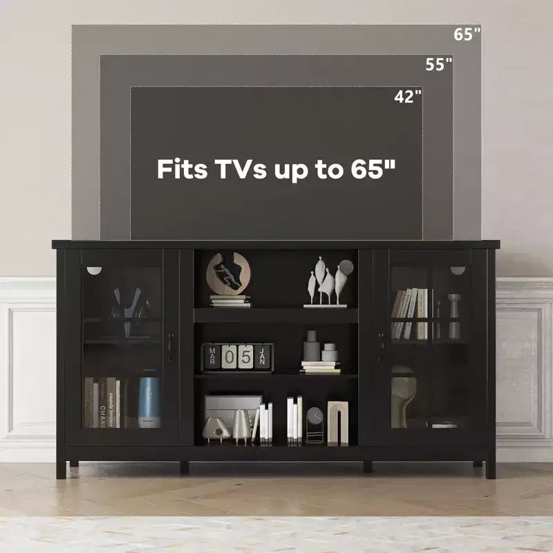 Meuble TV de 65 pouces, meuble de divertissement moderne en bois avec armoires de rangement, table de console multimédia pour salon et bureau
