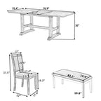 Ensemble de salle à manger rustique extensible 6 pièces Whisen, comprenant une table de salle à manger à tréteaux de 195,3 cm et 4 chaises de salle à manger rembourrées, 1 banc.