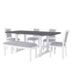 Ensemble de salle à manger rustique extensible 6 pièces Whisen, comprenant une table de salle à manger à tréteaux de 195,3 cm et 4 chaises de salle à manger rembourrées, 1 banc.