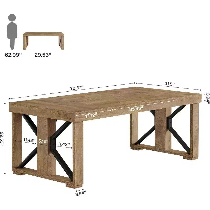 Bureau de direction Lantine de 180 cm, grand bureau d'ordinateur en bois avec double piédestal robuste, poste de travail moderne pour bureau à domicile, marron