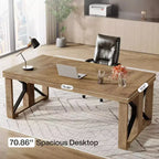 Bureau de direction Lantine de 180 cm, grand bureau d'ordinateur en bois avec double piédestal robuste, poste de travail moderne pour bureau à domicile, marron