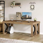 Bureau de direction Lantine de 180 cm, grand bureau d'ordinateur en bois avec double piédestal robuste, poste de travail moderne pour bureau à domicile, marron