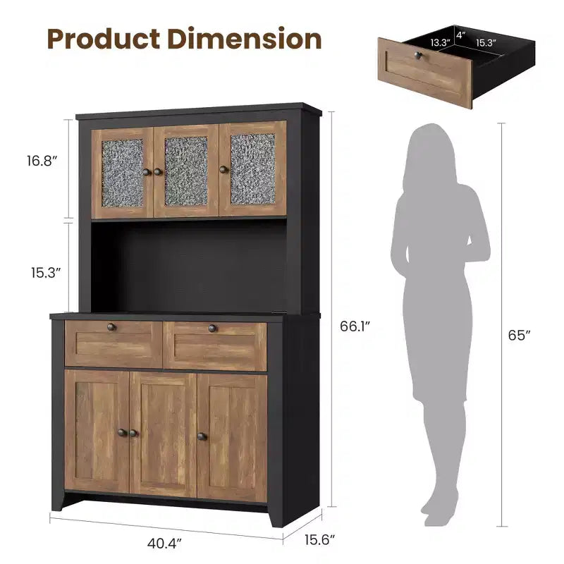Meuble haut de rangement de 168 cm avec lumières LED, station de charge, tiroirs de rangement et étagères réglables pour salle à manger et salon
