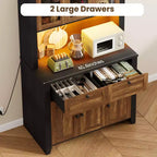 Meuble haut de rangement de 168 cm avec lumières LED, station de charge, tiroirs de rangement et étagères réglables pour salle à manger et salon