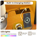 Meuble haut de rangement de 168 cm avec lumières LED, station de charge, tiroirs de rangement et étagères réglables pour salle à manger et salon