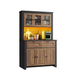 Meuble haut de rangement de 168 cm avec lumières LED, station de charge, tiroirs de rangement et étagères réglables pour salle à manger et salon